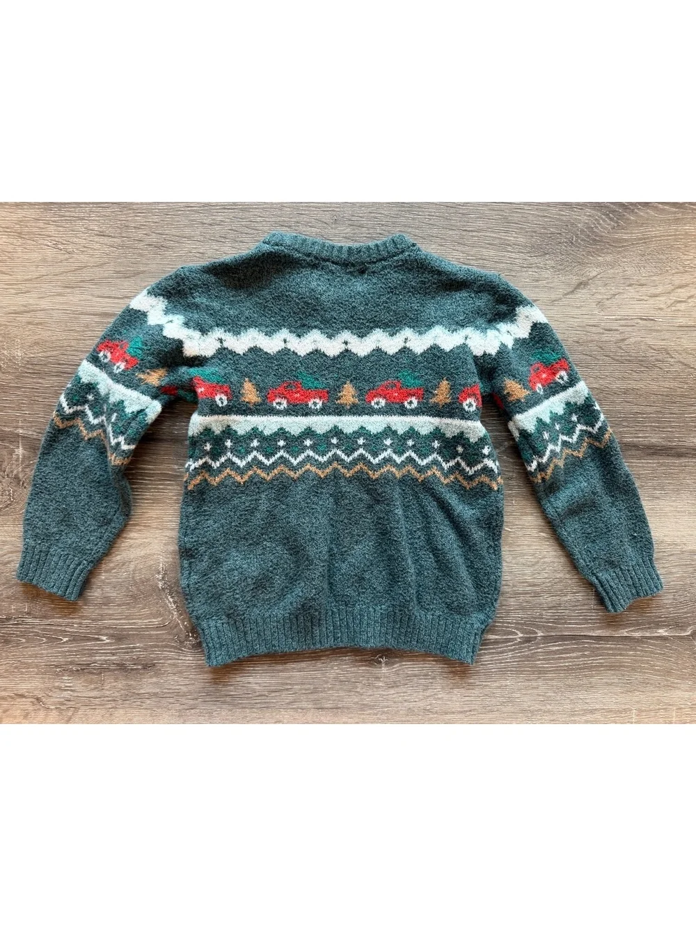 Old Navy Boys 5T Christmas Truck Fair Isle Knit Sweater Green Holiday Pullover